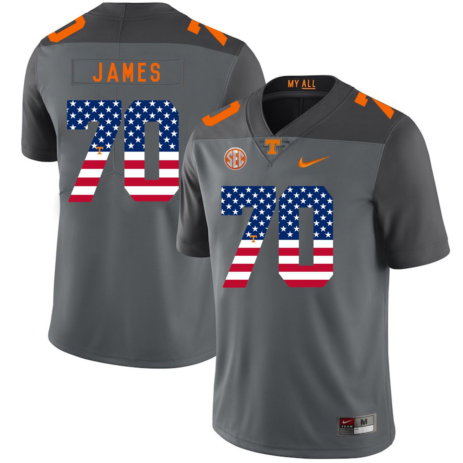 Men Tennessee Volunteers #70 James Grey Flag Customized NCAA Jerseys